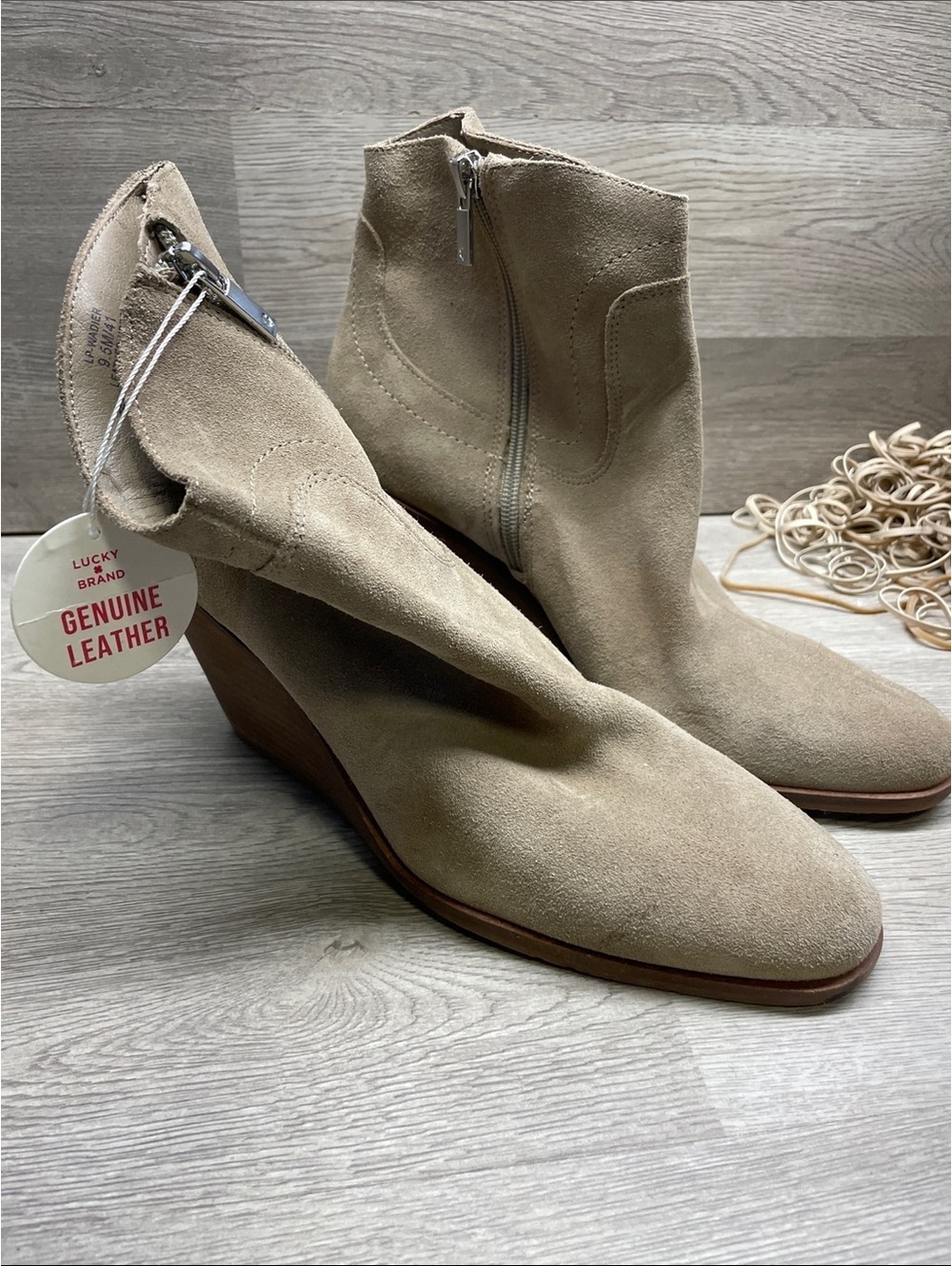 Lucky Brand Taupe Suede Wedge Ankle Boots #1480